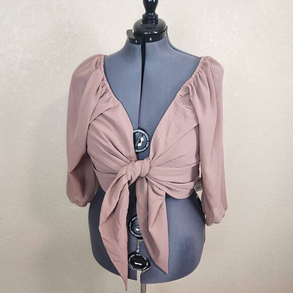 Zenobia Tops - Zenobia Brown Crepe Tie Front Cropped Top 1XL NWT (4783)